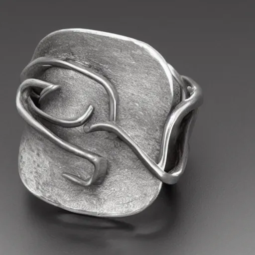 Prompt: a ring made of cast metal designed by courbusier