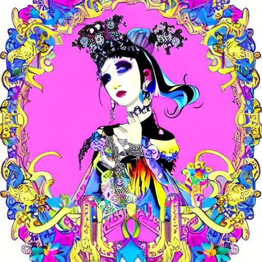 Prompt: maximalist pastel goth baroque decora jester themed colorful cmyk royalty ornamental maximalism early computer graphics frames for sale, artistic creativity