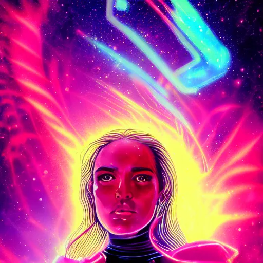 Prompt: portrait from a skunk, synthwave, universe background, nebula, galaxy, artstation