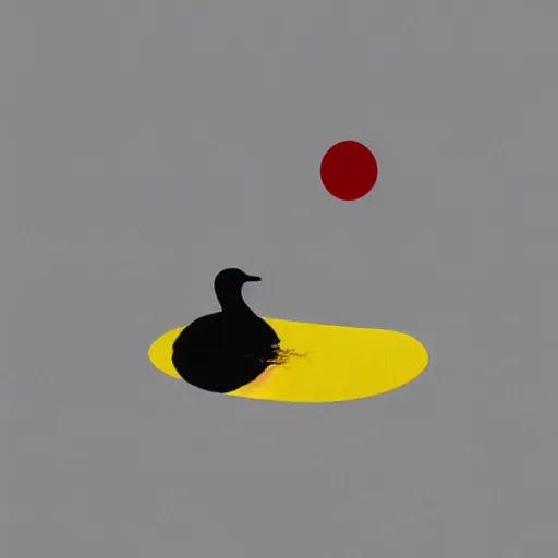 Image similar to a 3 d render of a goose on the moon by joan miro