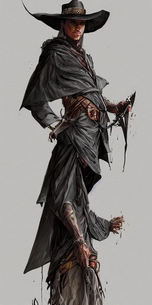 Image similar to misterious gaucho shady look, a raggy long poncho, magic the gathering, intricate, highly detailed, digital painting, artstation, concept art, sharp focus, illustration, geometric dripped ink background, art by Artgerm, Grafit Studio, and Greg Rutkowski and Craig Mullins - W 700