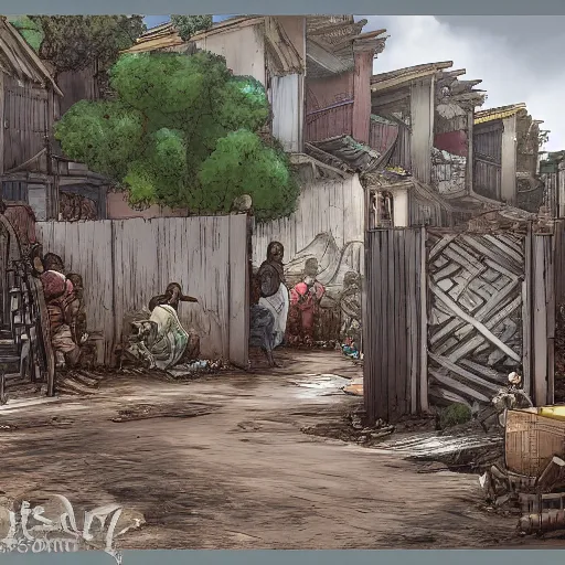 Image similar to the slums just outside the gates to the kingdom of heaven, digital art