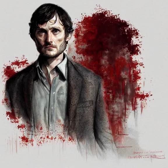 Image similar to will graham, hannibal, red, dark, golden ratio, environment, hyper detail, concept artbook