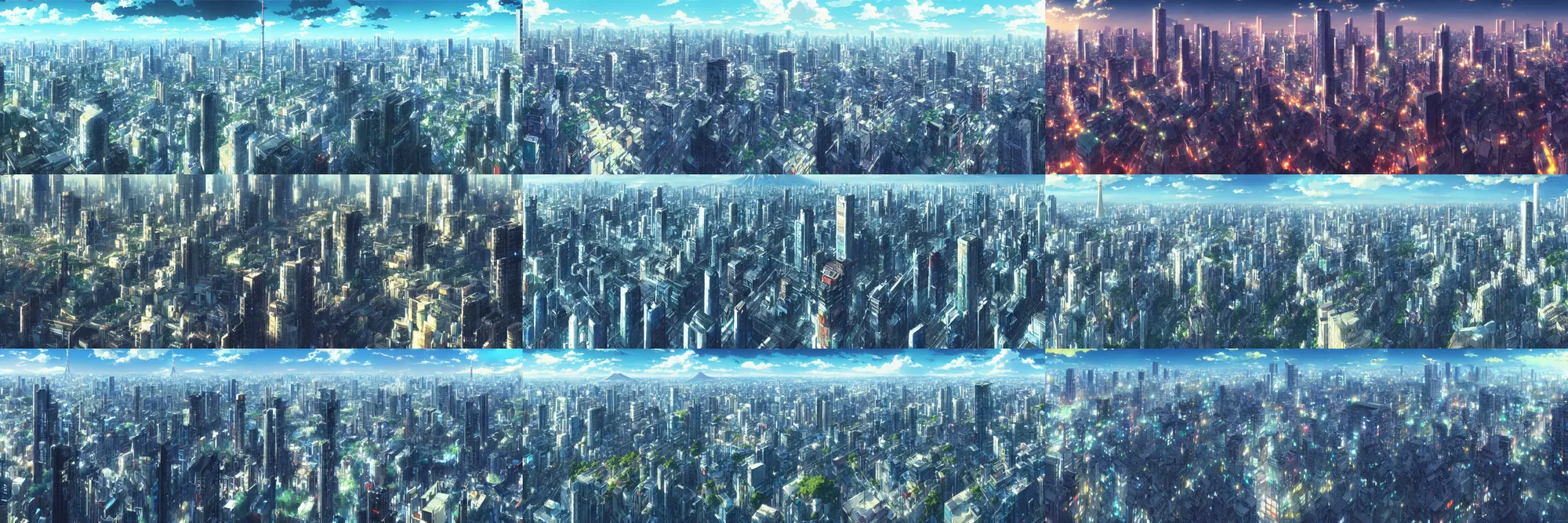 Prompt: a detailed matte painting of near-future Tokyo city from the makoto shinkai anime film kimi no ka wa, a city and highrise buildings, official art, cinematic view, HD wallpaper