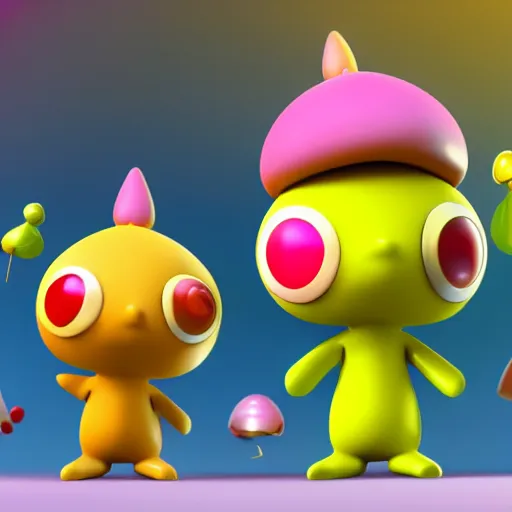 Image similar to 9 0 s cgi, toy, cute character, blob, big eyes, wizard, pikmin