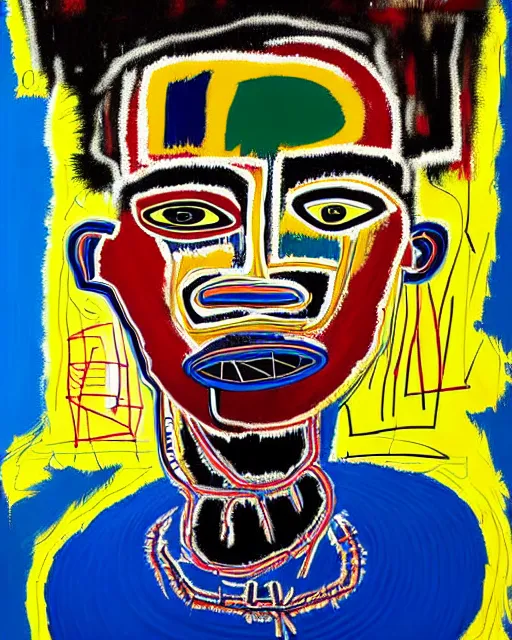 Image similar to A extremely ultra highly detailed majestic hi-res beautiful immaculate head and shoulders award winning painting stunning portrait masterpiece of the face of a strong black african man by Jean-Michel Basquiat, 8k, high textures, ultra hyper sharp, insanely detailed and intricate, super detailed, 8k HDR ultra high quality