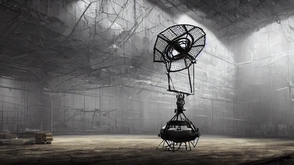 Prompt: an object render of a decrepit satellite dish, in a warehouse, by emmanuel shiu, photorealistic, cryengine render 8 k uhd