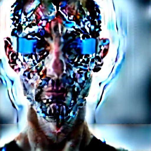 Image similar to grainy photo of an ugly man, wearing bionic implants, cyborg, cyborg, cyborg, criminal, augmented, muted