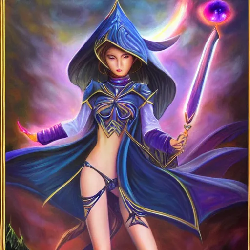 Image similar to beautiful dark magician girl, full body, mystical, ultra detailed, 4 k, ultra - realistic painting.