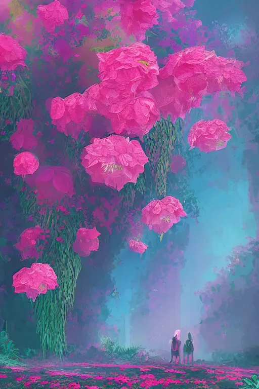 Image similar to beautiful digital matter cinematic painting of whimsical botanical illustration of begonia whimsical scene by greg rutkowki and alena aenami artstation