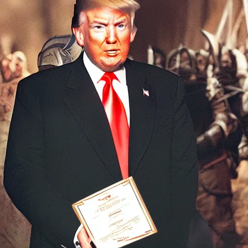 Image similar to donald trump as frodo in the lord of the rings, award winning photo