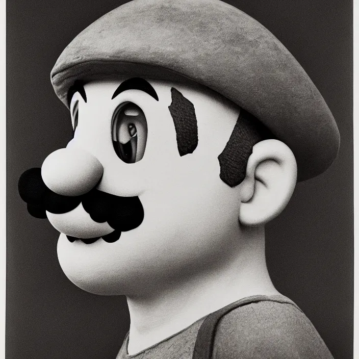 Image similar to portrait of super mario, sad, by irving penn