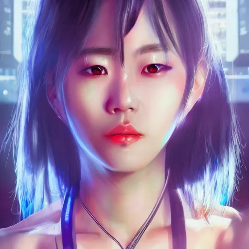 Prompt: detailed realistic korean female character cyberpunk, realistic, art, beautiful, 4K, artstation, detailed, punk, looking straight forward, realistic eyes