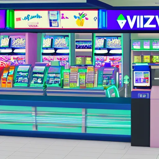 Prompt: vaporwave breakable convenience store robo - cashier