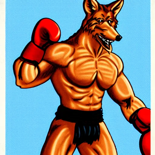 Image similar to full body portrait. 1 6 bit sega graphics. antropomorphic muscular masculine wolf, kickboxer fighter, in shorts, in front of burning street. wolf head. furr on body. at night. 1 9 8 9