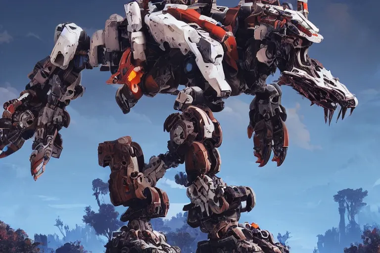 Image similar to scrapper machine mecha animal beast robot of horizon forbidden west horizon zero dawn bioluminiscence global illumination ray tracing hdr fanart arstation by sung choi and eric pfeiffer and gabriel garza and casper konefal