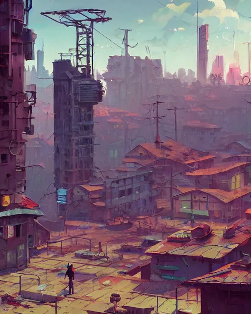 Image similar to painting of old ruined cyberpunk soviet village, detailed, by simon stalenhag, cory loftis, james gilleard, atey ghailan, makoto shinkai, goro fujita, studio ghibli, rim light, exquisite lighting, clear focus, very coherent, plain background, soft painting