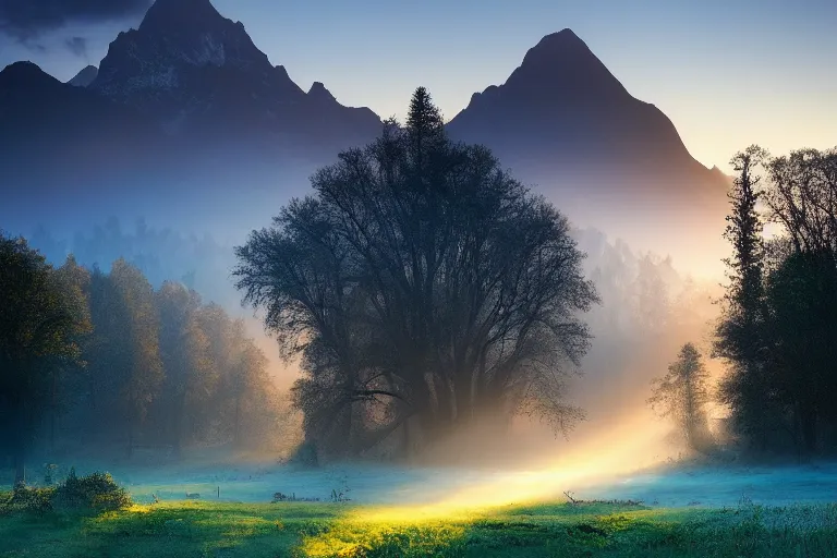 Image similar to landscape photography of ciucas by marc adamus, morning, mist, rays of light, beautiful