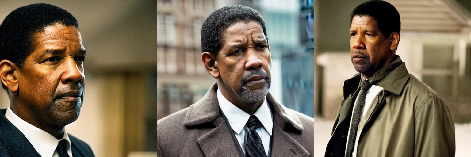 Prompt: close - up of denzel washington as a detective in a movie directed by christopher nolan, movie still frame, promotional image, imax 7 0 mm footage