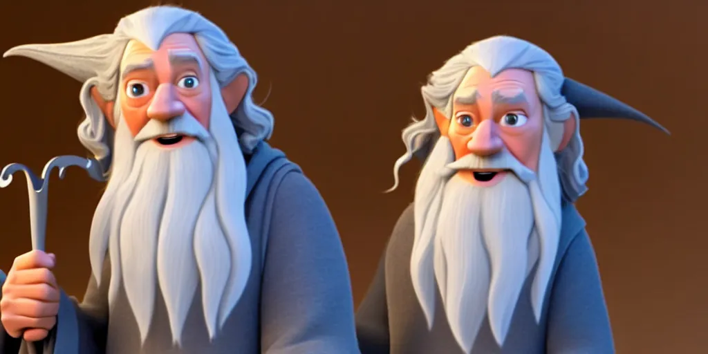 Image similar to a wholesome animation key shot of a gandalf the grey pixar and disney animation sharp render 3 d animated