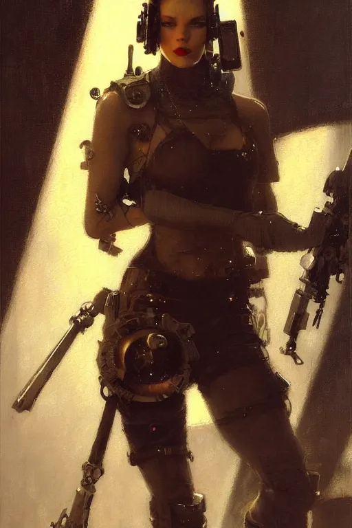 Image similar to full character portrait max mad cyberpunk, machinist tech solider girl character design, painting by gaston bussiere, katsuya terada, nc wyeth, greg rutkowski, craig mullins, vermeer, frank frazetta, tom of finland, trending on artstation, jeffery catherine jones