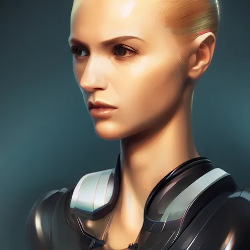 Image similar to portrait of female android, artstation