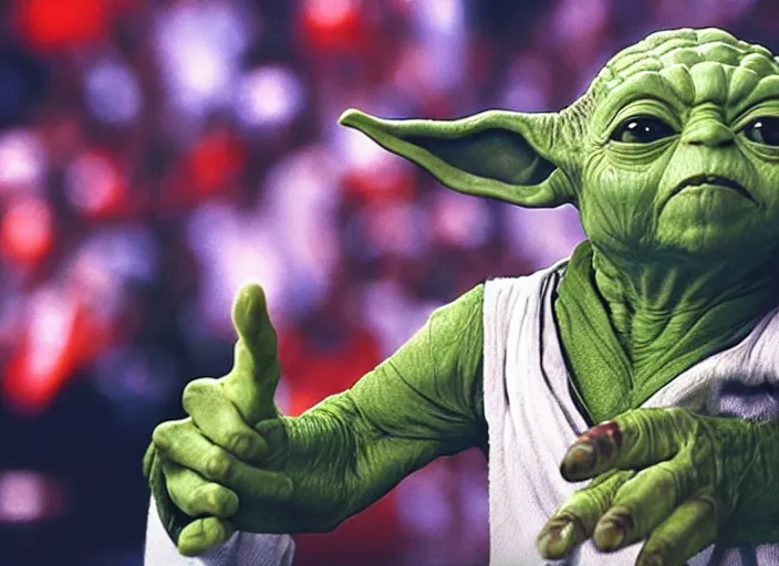 Image similar to ESPN still of Yoda playing in the nba playoffs live on espn, 4k