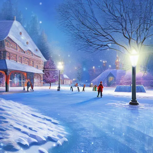 Prompt: outdoor frozen ice rink inspired by Evgeny Lushpin,winter,cinematic