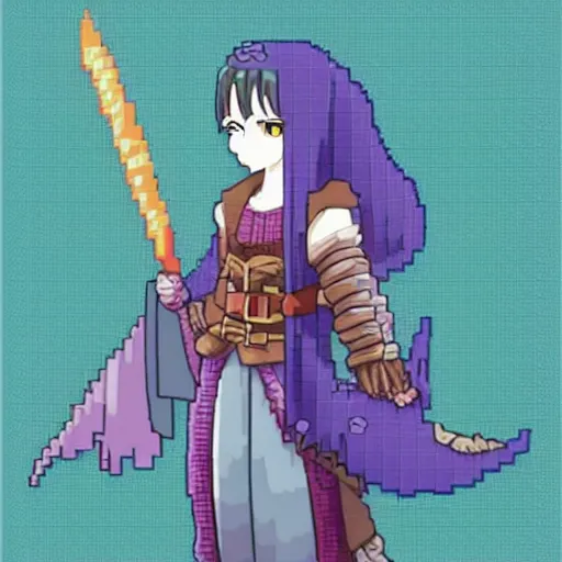 Image similar to medieval anime character pixel art simple high resolution, cinematic