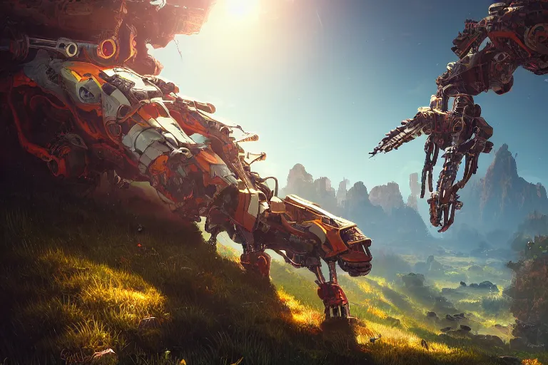 Image similar to burrower machine mecanical creature robot of horizon forbidden west horizon zero dawn radiating a glowing aura global illumination ray tracing hdr fanart arstation by ian pesty and alena aenami artworks in 4 k