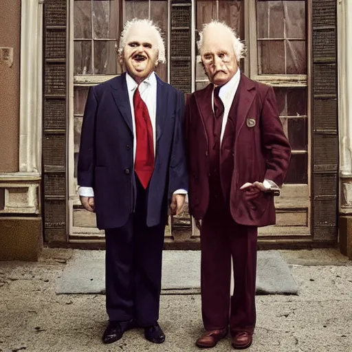 Image similar to a real life Statler and Waldorf, highly detailed, by Martin Schoeller