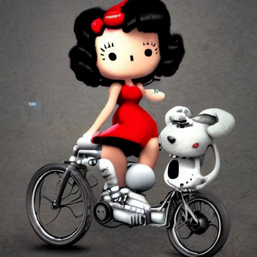 Prompt: betty boop riding snoopy, intricate detail, royo, vallejo, frazetta, giger, whealan, hd, unreal engine,