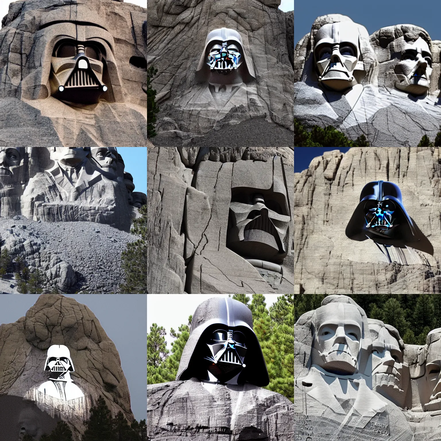 Prompt: Darth Vader carved into mount Rushmore