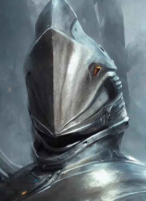 Image similar to digital painting of a human shark wearing knight armor, fantasy, portrait, scifi, realistic, detailed, concept art, ruan jia, wlop