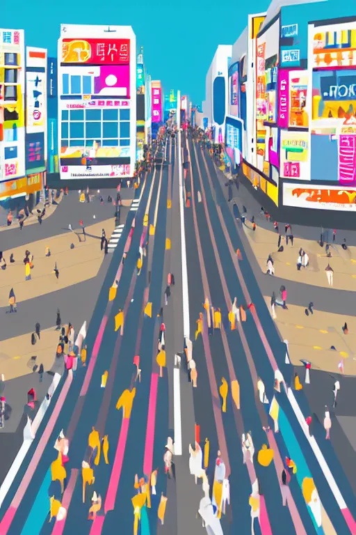 Image similar to minimalist boho style art of colorful shibuya crossing tokio, illustration, vector art