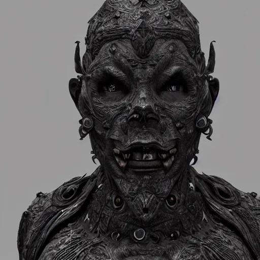 Image similar to black dark charcoal texture stone face of deathly demonic wraith, charred elemental, insanely intricate ornate ornamental design, depth detail, unreal engine 5, volumetric lighting, cinematic, Ray trace, octane render by beeple, 8k - H 777