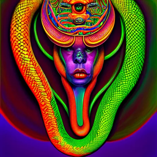 Image similar to an extremely psychedelic portrait of a snake, surreal, lsd, face, detailed, intricate, elegant, lithe, highly detailed, digital painting, artstation, concept art, smooth, sharp focus, illustration