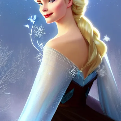 Image similar to Blonde Grace Kelly as Elsa from Frozen, western, D&D, fantasy, intricate, elegant, highly detailed, digital painting, artstation, concept art, matte, sharp focus, illustration, art by Artgerm and Greg Rutkowski and Alphonse Mucha