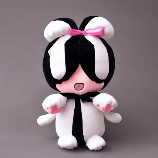 Image similar to cute fumo plush of a nightmare girl, black and white