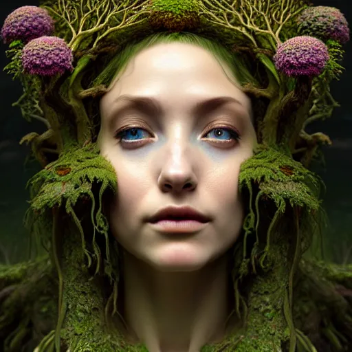 Image similar to a beautiful surreal illustration of dryad highly detailed, liquid oilpaint, doug chiang, gustave dore, leonardo da vinci, trending on artstation, industry, lucid and intricate, rectilinear, digital art, octane, redshift, vray, 8 k, 6 4 megapixels, zbrush central, behance hd, hypermaximalist, well rendered