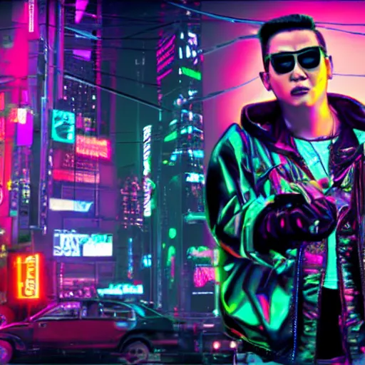 Image similar to cyberpunk gay gangnam style, full hd