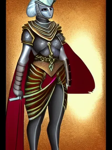 Image similar to female birdfolk!!! anthro!!!!!! avian, bird!!! roman armor, Lorica segmentata! subject holding gladius! full body portrait!! subject head visible!!!