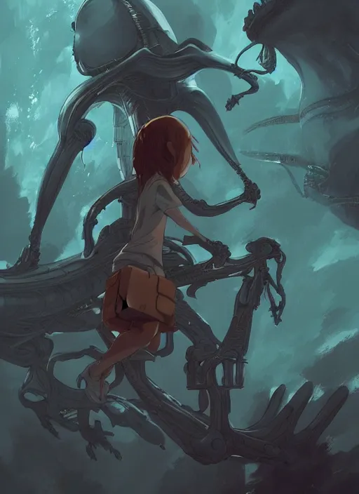 Prompt: poster for alien vs predator by loish, makoto shinkai, studio ghibli, atey ghailan