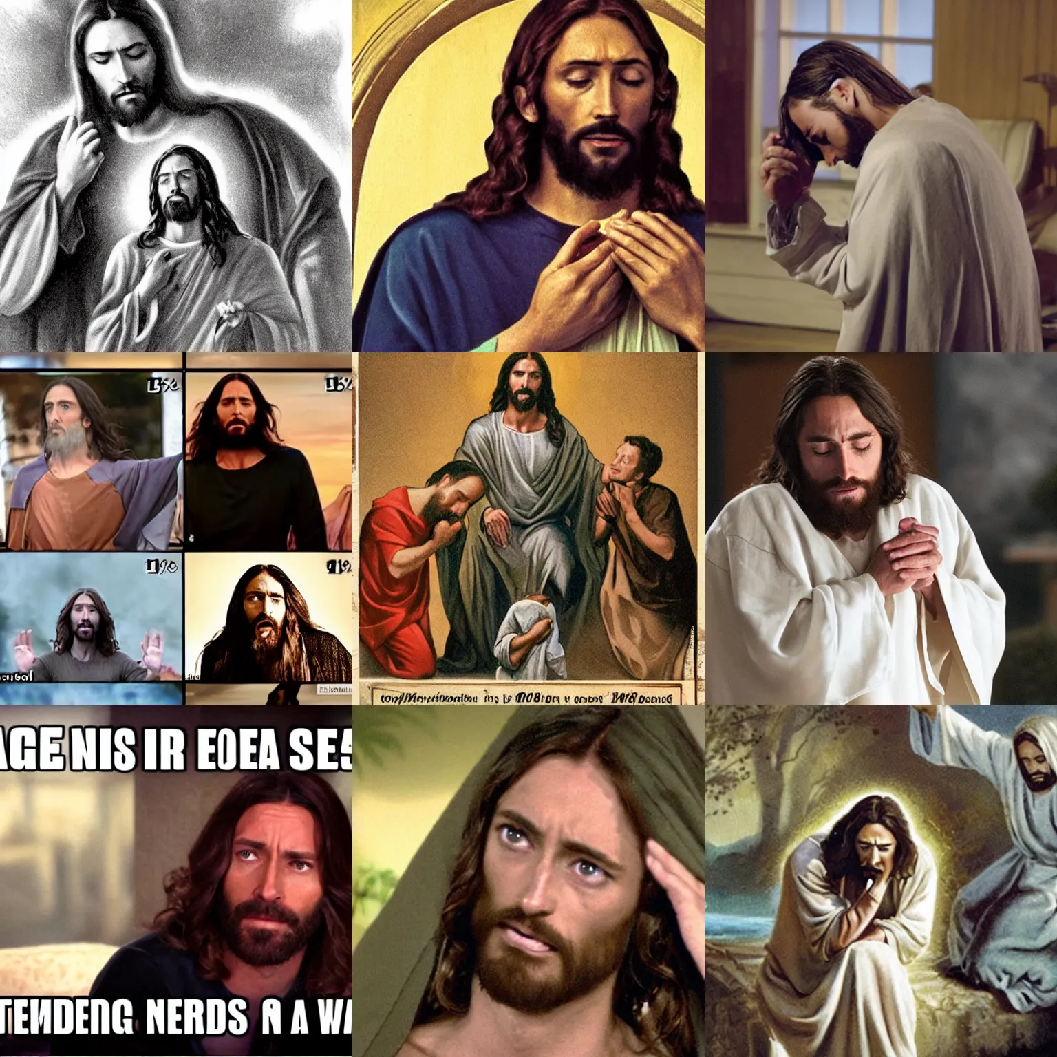 Prompt: Jesus crying watching modern television shows.