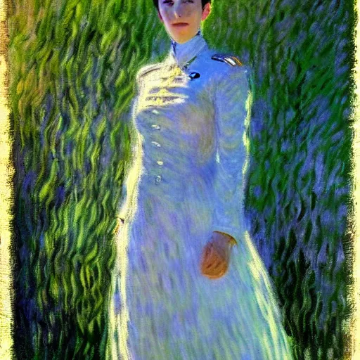 Image similar to Claude Monet, Impressionist Artists, major kira nerys, detailed, ethereal, Cybernetic implant H 768