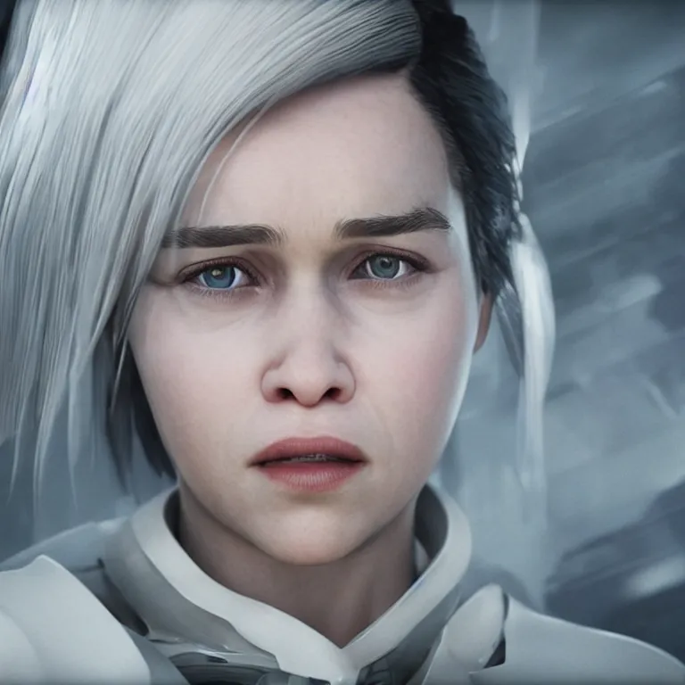 Image similar to photo of emilia clarke in the similitude of ghost in the shell, photorealism, render, unrealengine, realism, sony a 7 r