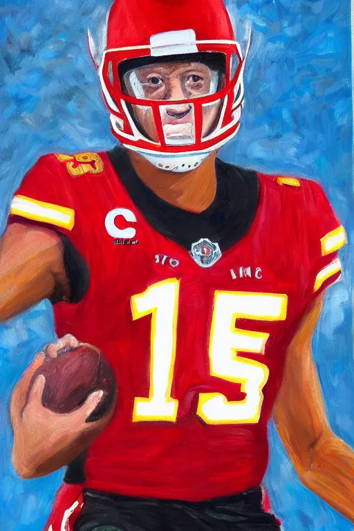Image similar to patrick mahomes with a whaling harpoon oil painting portrait