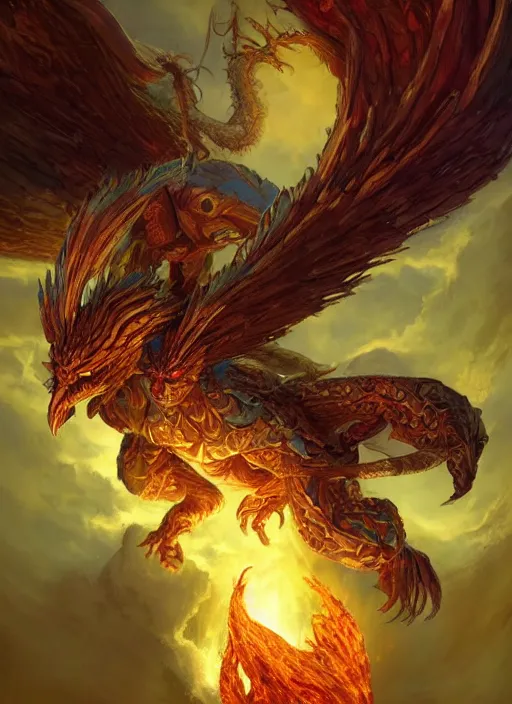Image similar to omnipotent phoenix, dndbeyond, bright, colourful, realistic, dnd character portrait, full body, pathfinder, pinterest, art by ralph horsley, dnd, rpg, lotr game design fanart by concept art, behance hd, artstation, deviantart, global illumination radiating a glowing aura global illumination ray tracing hdr render in unreal engine 5