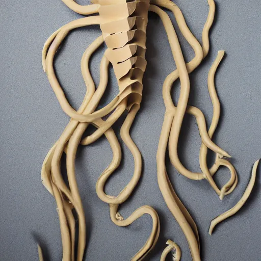 Prompt: cardboard cutout of tentacles, cut out of corrugated cardboard, realistic, cardboard cutout, flat, hyperrealistic photography