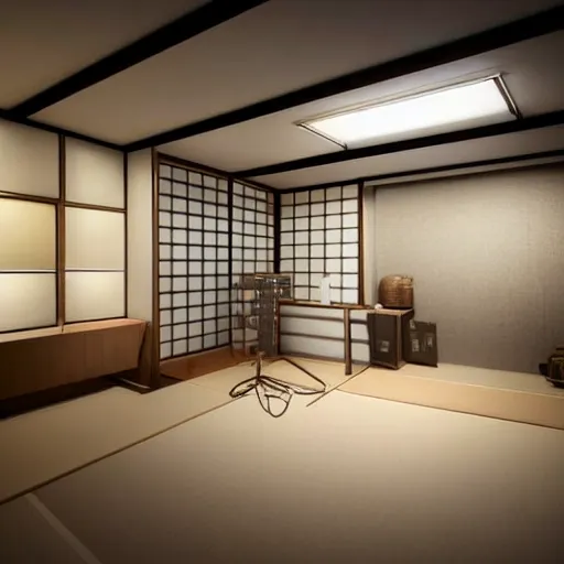 Prompt: still photo of a japanese store room, highly detailed, photorealistic portrait, bright studio setting, studio lighting, crisp quality and light reflections, unreal engine 5 quality render